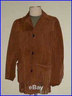 VTG Pioneer Wear Fringe Leather Jacket Coat Brown Suede Hippy Western