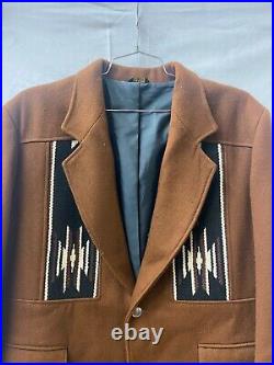 VTG Pioneer Wear Mens Western Jacket Chimayo Aztec Wool Brown USA XL/44. RARE