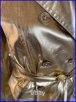 VTG Ralph Lauren Jeans Co GOLD FOIL HOLIDAY Cocktail Trench Coat Duster Belt XL