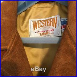 VTG SCHOTT Suede Western Fringe Caramel Brown Jacket SZ 40 Made in USA