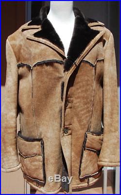 VTG Scully Brown Suede Leather Jacket Coat Shearling Sherpa Western Yolk 44 XL