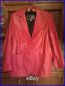 VTG-Size 13/14-Women's Jacket-Red GOAT Leather-Woman's Western Blazer Coat-Woman