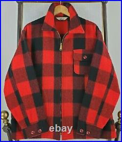VTG WOOLRICH USA Size Large Mens Wool Zip Front Plaid Mackinaw Jacket Coat Red