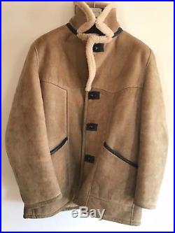 VTG Western sheepskin shearling mens leather coat jacket Sherpa Marlboro man