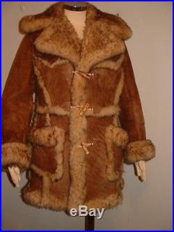 VTG Womens Genuine Shearling Fur Sheepskin Western Rancher Coat Jacket Sz S/M