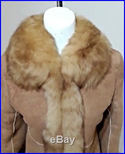 VTG Womens Genuine Shearling Fur Sheepskin Western Rancher Coat Jacket Sz S/M