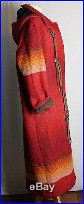 VTG Wool Coat Long Duster Western Blanket Southwest Aztec Design Woolrich M