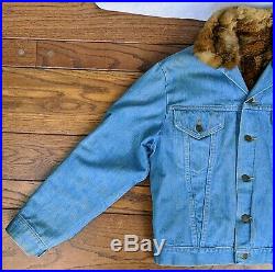 VTG Wrangler Fur Lined Jean Jacket Western Blue Denim Coat Work Button Cowboy