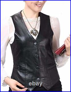 Vest Coat Jacket Black Western Classic Button Lambskin Leather Waistcoat Women