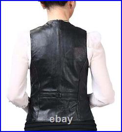 Vest Coat Jacket Black Western Classic Button Lambskin Leather Waistcoat Women