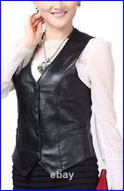 Vest Coat Jacket Black Western Classic Button Lambskin Leather Waistcoat Women