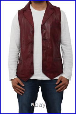 Vest Coat Jacket Leather Lambskin Burgundy Orignal Waistcoat Button Western Men