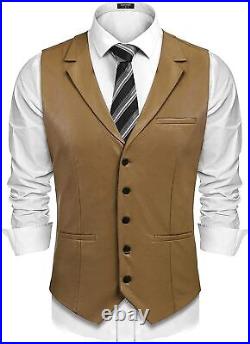 Vest Coat Men Real Lambskin Classic Button Jacket Leather Waistcoat Western