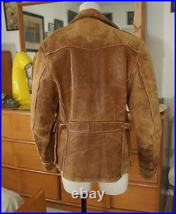 Vintage 1940s Half Belt Jacket Leather Western Workwear Buckle Back 40s Coat S