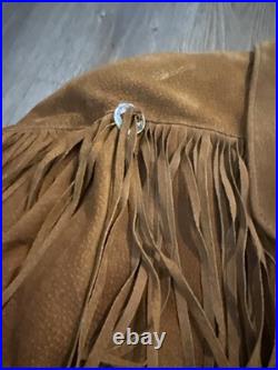 Vintage 1980s Suede Fringe Fitted Cropped Jacket withConches Snaps Size Medium
