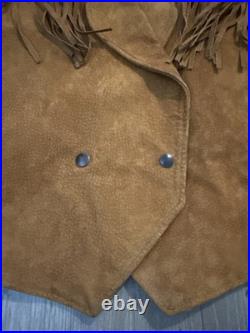Vintage 1980s Suede Fringe Fitted Cropped Jacket withConches Snaps Size Medium