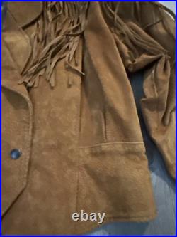 Vintage 1980s Suede Fringe Fitted Cropped Jacket withConches Snaps Size Medium