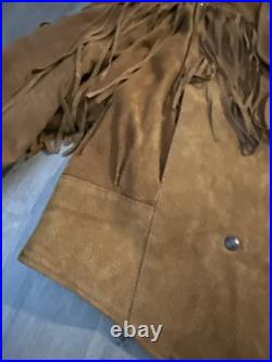 Vintage 1980s Suede Fringe Fitted Cropped Jacket withConches Snaps Size Medium