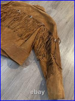 Vintage 1980s Suede Fringe Fitted Cropped Jacket withConches Snaps Size Medium
