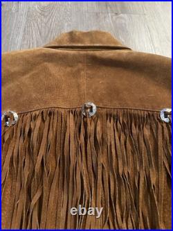 Vintage 1980s Suede Fringe Fitted Cropped Jacket withConches Snaps Size Medium