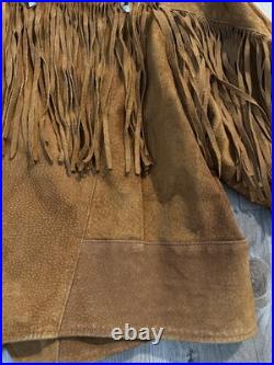 Vintage 1980s Suede Fringe Fitted Cropped Jacket withConches Snaps Size Medium