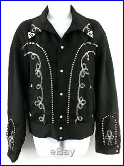 Vintage 50s MacMurray of California Black Western Jacket Coat Pearl Snap Embroid
