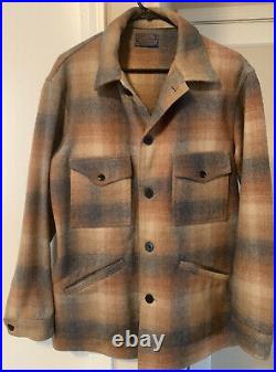 Vintage 60s Men's Pendleton Plaid Wool Cruiser Mackinaw Jacket Coat Medium Brown