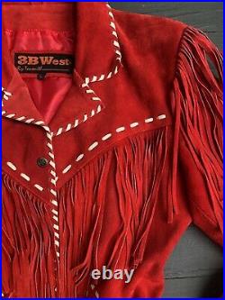 Vintage 70s 3B West Tansmith Fringe Suede Western Burnt Orange Jacket Coat