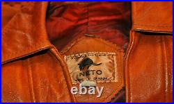 Vintage 70s NETO TAN Leather PULLOVER Belted Jacket Western MOUNTAIN MAN Coat L