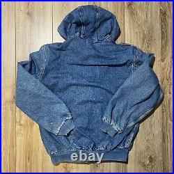 Vintage 80s Carhartt Blanket Lined Hooded Denim Chore Barn Coat Jacket Large Reg