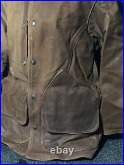 Vintage 90's Schott Brown Leather Barn Coat Jacket Wool Flannel Lined Sz 38