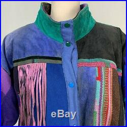 Vintage 90s Santa Fe Recreations L Coat Jacket Fringe Southwestern Aztec