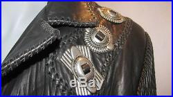 Vintage Arturo HANDMADE NEW Leather Western Fringes Braide LONG JACKET WithCONCH