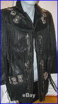 Vintage Arturo HANDMADE NEW Leather Western Fringes Braide LONG JACKET WithCONCH