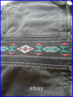 Vintage Carhartt Aztec Navajo Western Print Canvas Work Jacket Black Coat SZ XL