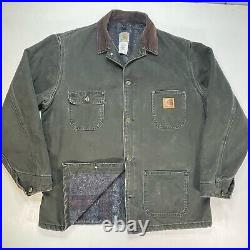 Vintage Carhartt Jacket Mens L-T Green C02 MOS Blanket Lined LT-Tall Union USA