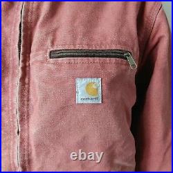 Vintage Carhartt Pink Detroit Duck Canvas Fleece Lined Work Chore Jacket Coat L