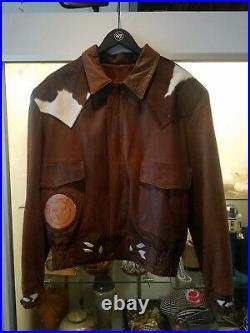 Vintage Chambers By Charlie Russell Riders Leather and cowhide Jacket Mens XXL