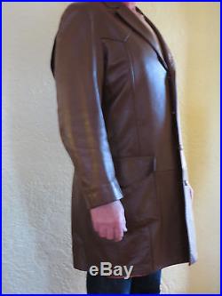 Vintage David James Brown Leather Jacket Coat Custom Cowboy Western 46 L Long