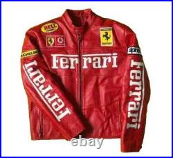 Vintage Ferrari Racing Sheepskin Leather Jacket Motorcycle Men Biker Jacket Red Vintage Ferrari Racing Sheepskin Leather Jacket Motorcycle Men Biker Jacket Red