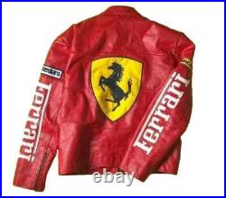 Vintage Ferrari Racing Sheepskin Leather Jacket Motorcycle Men Biker Jacket Red Vintage Ferrari Racing Sheepskin Leather Jacket Motorcycle Men Biker Jacket Red