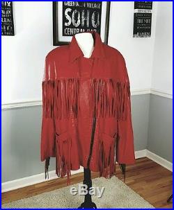 Vintage Gregory & Sons USA Red Leather Western Fringed Women's Jacket Coat Sz L