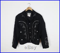 Vintage H Bar C Ranchwear Black Embroidered Western Jacket Country Rockabilly L
