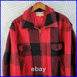Vintage Heavy Wool Mackinaw Soo Woolen Mills 46 Large Buffalo Plaid Jacket Coat