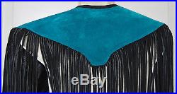 Vintage Hyde TURQUOISE suede black leather fringed Western PONCHO cape OSFA NEW