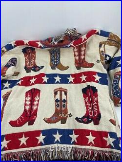 Vintage It's In The Bag Texas Western Cowboy Boot Blanket Fringe Jacket Coat