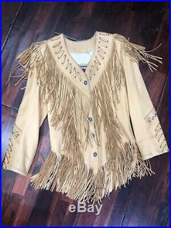Vintage Leather Jacket Coat Renegade Ren Ellis Western Native Fringe Beaded