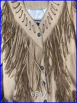 Vintage Leather Jacket Coat Renegade Ren Ellis Western Native Fringe Beaded