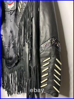 Vintage Leather Jacket Coat Renegade Ren Ellis Western Native Fringe Beaded S/M