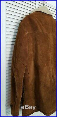 Vintage Leather Suede Sherpa Western Rancher Coat Jacket Marlboro Men's 46
